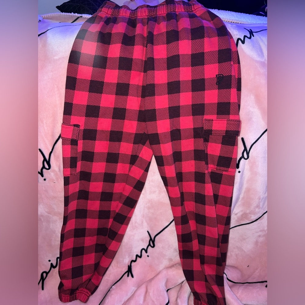PINK  black and red campus joggers